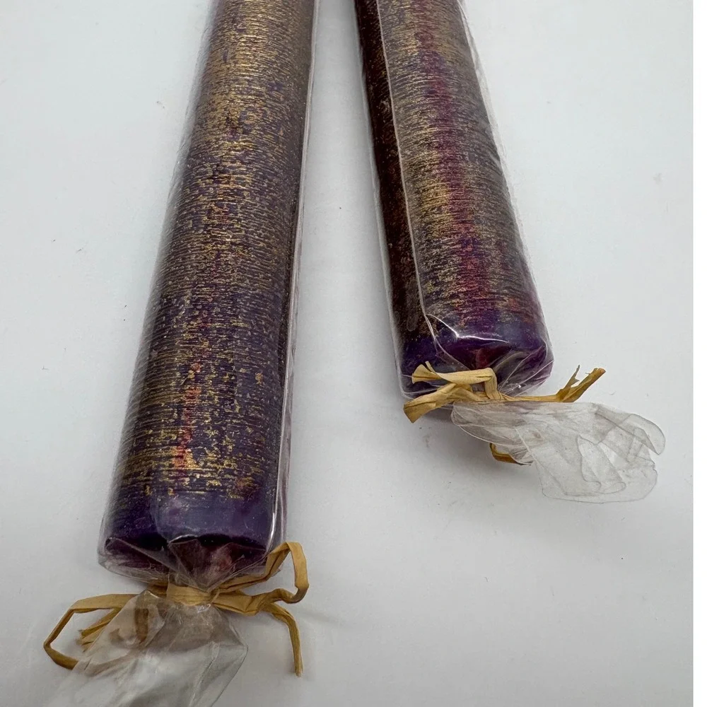 Purple Candles with Gold Tone Set of 2‎ Taper Candles 8 Inch Tall Home Decor